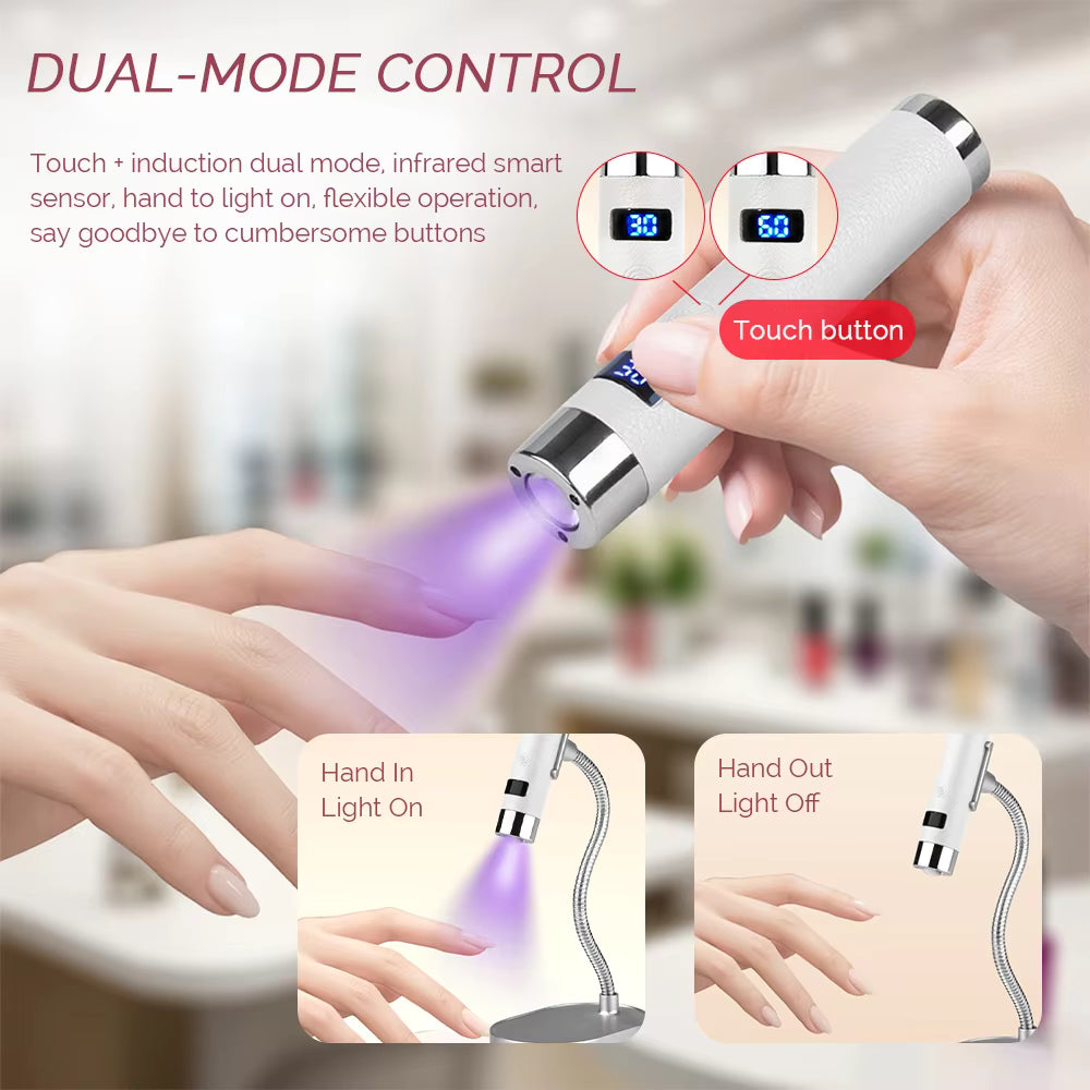 Mini Cordless UV LED Nail Dryer with Smart Sensor – Desktop & Handheld Rechargeable Lamp