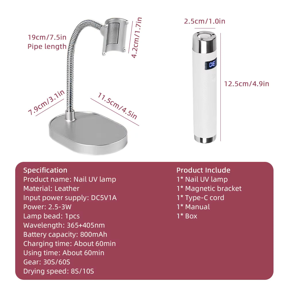 Mini Cordless UV LED Nail Dryer with Smart Sensor – Desktop & Handheld Rechargeable Lamp